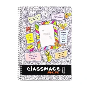 Classmate Pulse 6 Subject Spiral Notebook - Pack of 1 | Single Line | 400 Pages | A4-29.7cm x 21.0cm | Attractive Cover Designs | Soft Cover | Notebooks for College Students (cover may vary as per ava