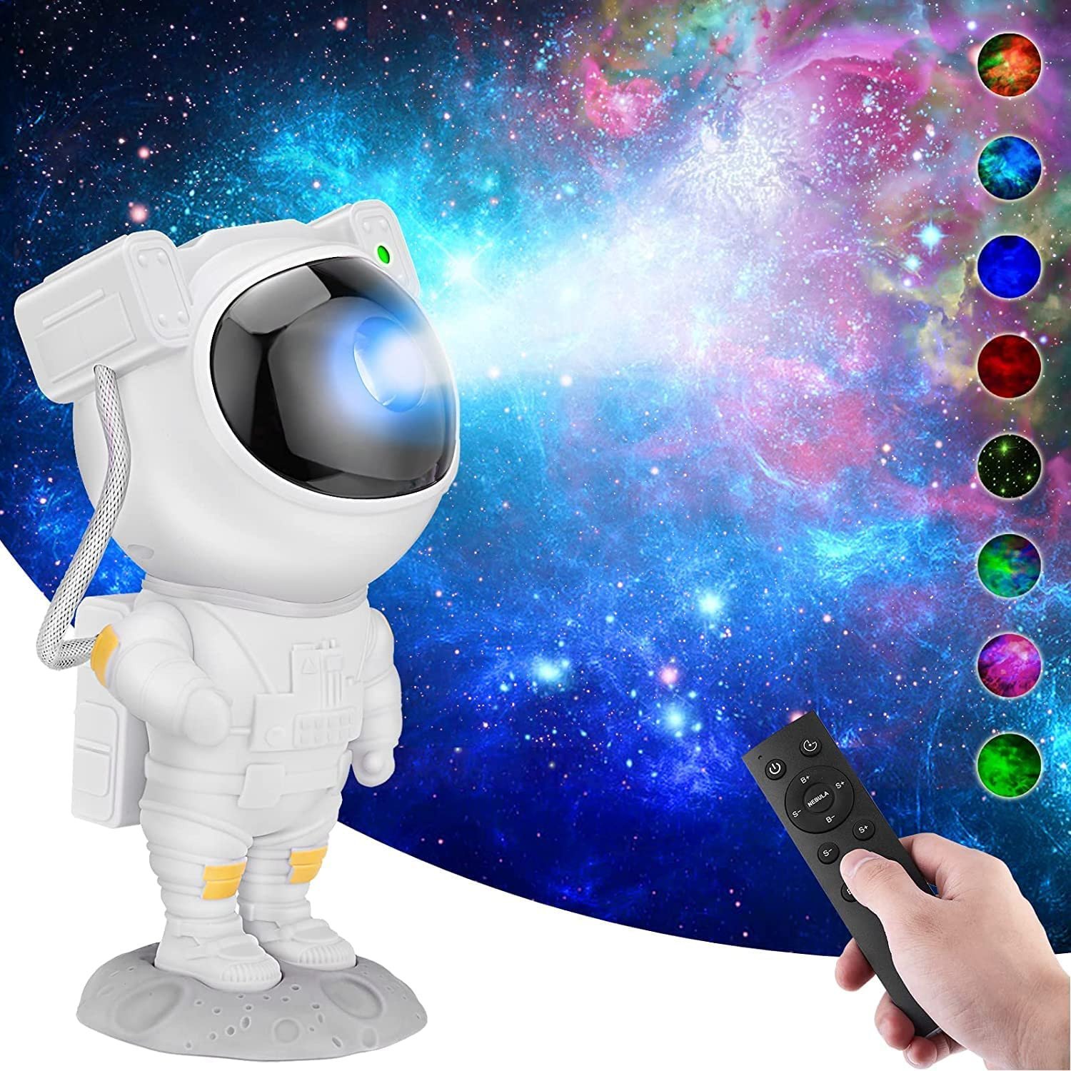 Astronaut Galaxy Projector Night Light – 360° Rotating Star Nebula Lamp with Remote, Timer & Adjustable Head for Kids Bedroom, Home Decor, Gaming Room & Party Lights