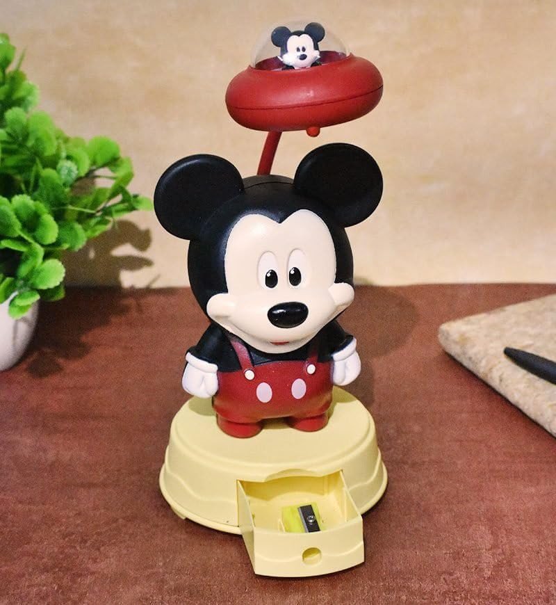 Mickey Led Light Table Night Lamp Red/Blue Color for Kids Bedroom USB Chargeable with Pencil Sharpener for Girls & Boys (Red)