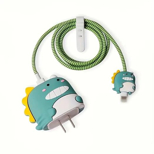 Silicone Case for Samsung 25W Single Port USB Type-C Fast Charger Protective Cover for Samsung 25W Power Adapter Charger with Wire Saver (Charger Not Included) (Green (Dino))